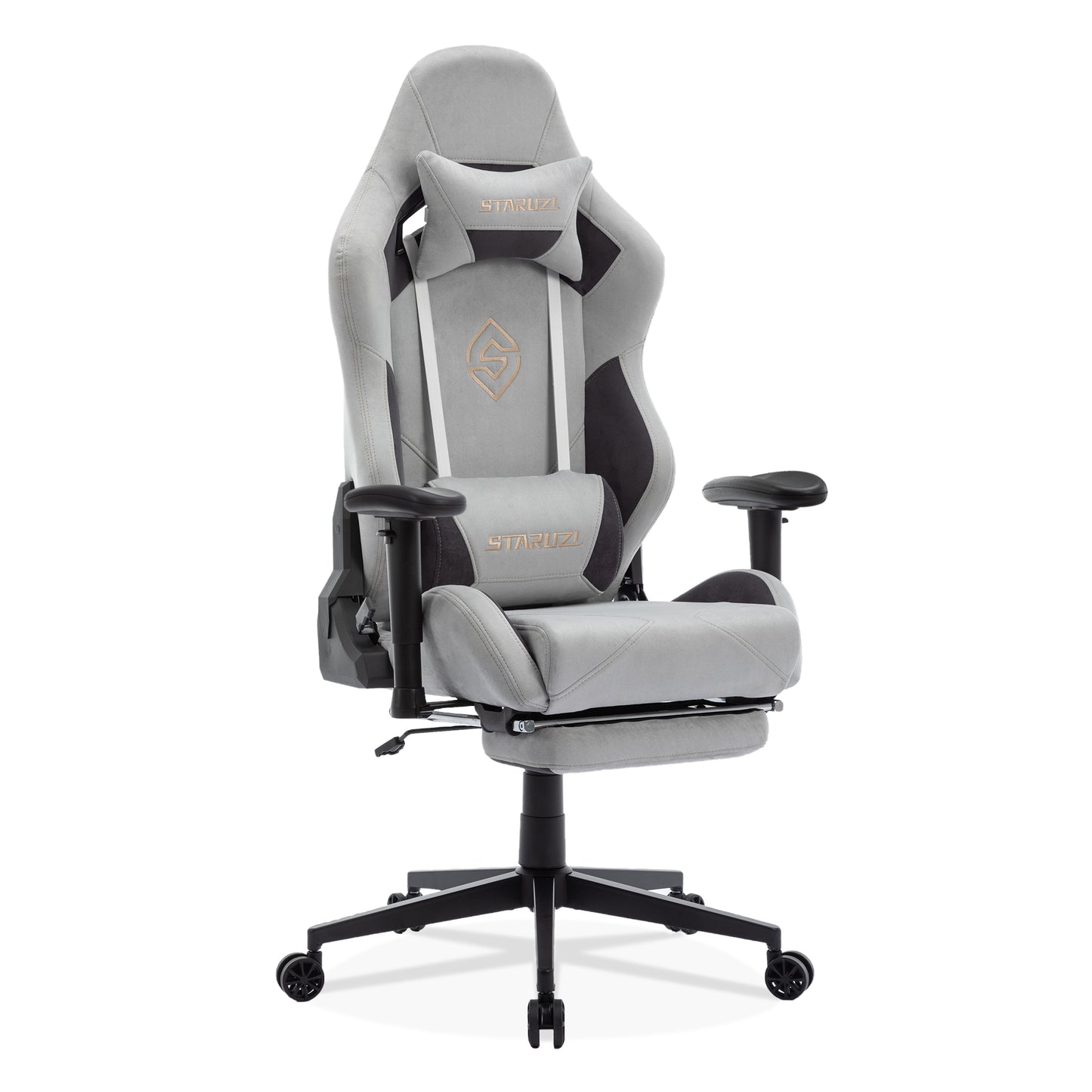 STARUZI Ergonomischer Gaming Stuhl 180 kg Belastbarkeit, Computer Stuhl aus Wildlederimitat Stoff für Kinder/Junge Mädchen/Erwachsener, Grau Bürostuhl mit Fußstütze(Grau)