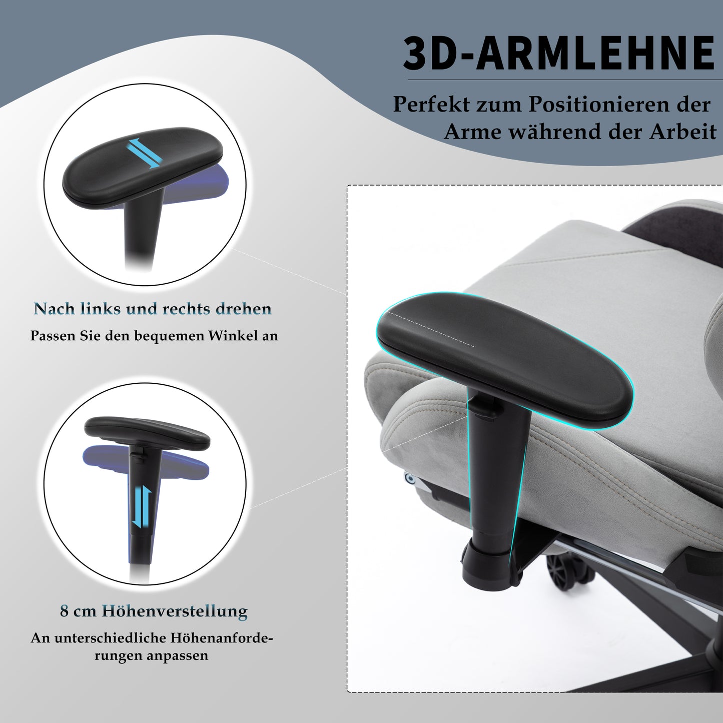 STARUZI Ergonomischer Gaming Stuhl 180 kg Belastbarkeit, Computer Stuhl aus Wildlederimitat Stoff für Kinder/Junge Mädchen/Erwachsener, Grau Bürostuhl mit Fußstütze(Grau)