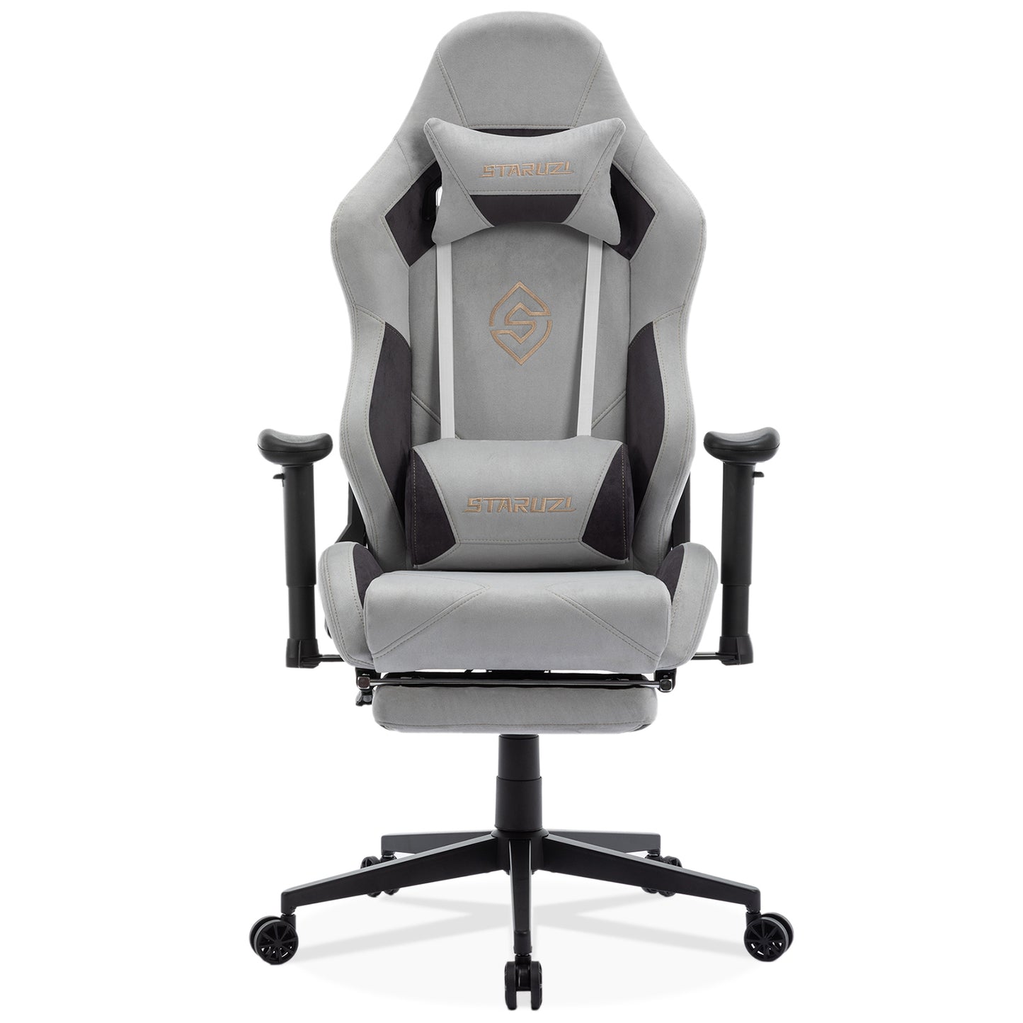 STARUZI Ergonomischer Gaming Stuhl 180 kg Belastbarkeit, Computer Stuhl aus Wildlederimitat Stoff für Kinder/Junge Mädchen/Erwachsener, Grau Bürostuhl mit Fußstütze(Grau)