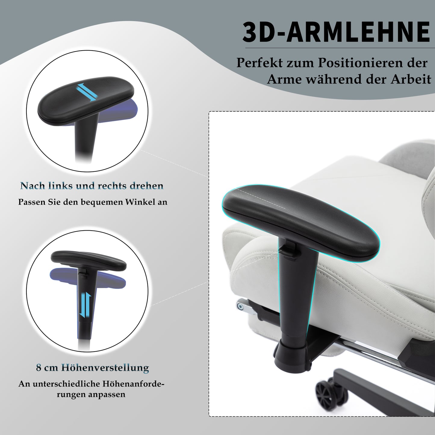 STARUZI Ergonomischer Gaming Stuhl 180 kg Belastbarkeit, Computer Stuhl aus Wildlederimitat Stoff für Kinder/Junge Mädchen/Erwachsener, Grau Bürostuhl mit Fußstütze(Weiß)