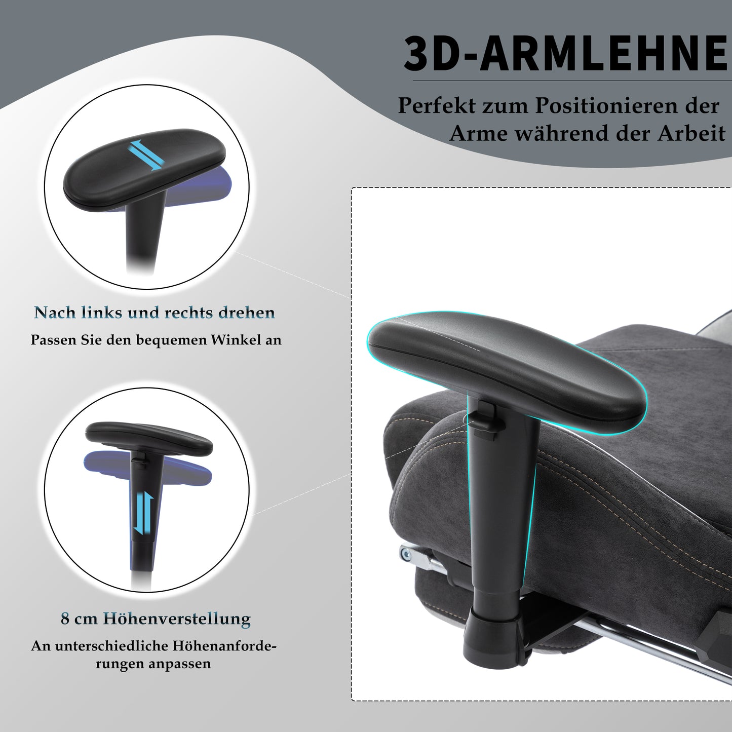 STARUZI Ergonomischer Gaming Stuhl 180 kg Belastbarkeit, Computer Stuhl aus Stoff für Kinder/Junge Mädchen/Erwachsener, Grau Bürostuhl mit Fußstütze(Schwarz)