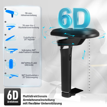 Gamingstuhl Armlehnen: 6D Multidirektionale Einstellung für Flexibilität
