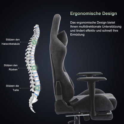 STARUZI Gaming Chair Fabric, Ergonomic PC Chair, Gamer Chair with Footrest, Breathable Game Swivel Chair with Adjustable Armrest, Gray-Green 