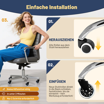 Rollen für Gaming Stuhl Bürostühle – Einfache Installation, Langlebig & Leise