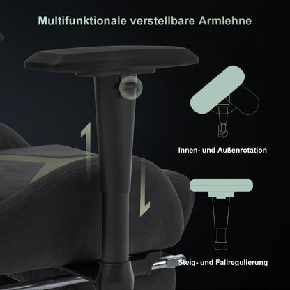 STARUZI Gaming Chair Fabric, Ergonomic PC Chair, Gamer Chair with Footrest, Breathable Game Swivel Chair with Adjustable Armrest, Gray-Green 