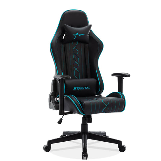 STARUZI Gaming Stuhl 150 kg Belastbarkeit, PU-Leder Gaming Stuhl/Bürostuhl mit Lendenkissen, Kopfkissen |Schwarz Blau