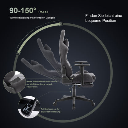 STARUZI Gaming Chair Fabric, Ergonomic PC Chair, Gamer Chair with Footrest, Breathable Game Swivel Chair with Adjustable Armrest, Gray-Green 