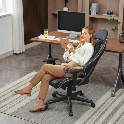 STARUZI gaming chair, ergonomic gaming chair, high back gaming chair/office chair with adjustable lumbar cushion, head cushion and armrests, gaming chair 150 kg load capacity, black gray. 