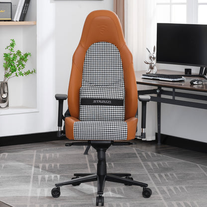 STARUZI Gaming Stuhl 200kg Belastbarkeit | Schreibtischstuhl/Retro Chefsessel Bürostuhl, Antifouling PU-Kunstleder & Hahnentritt Stoff, Großes Kissen