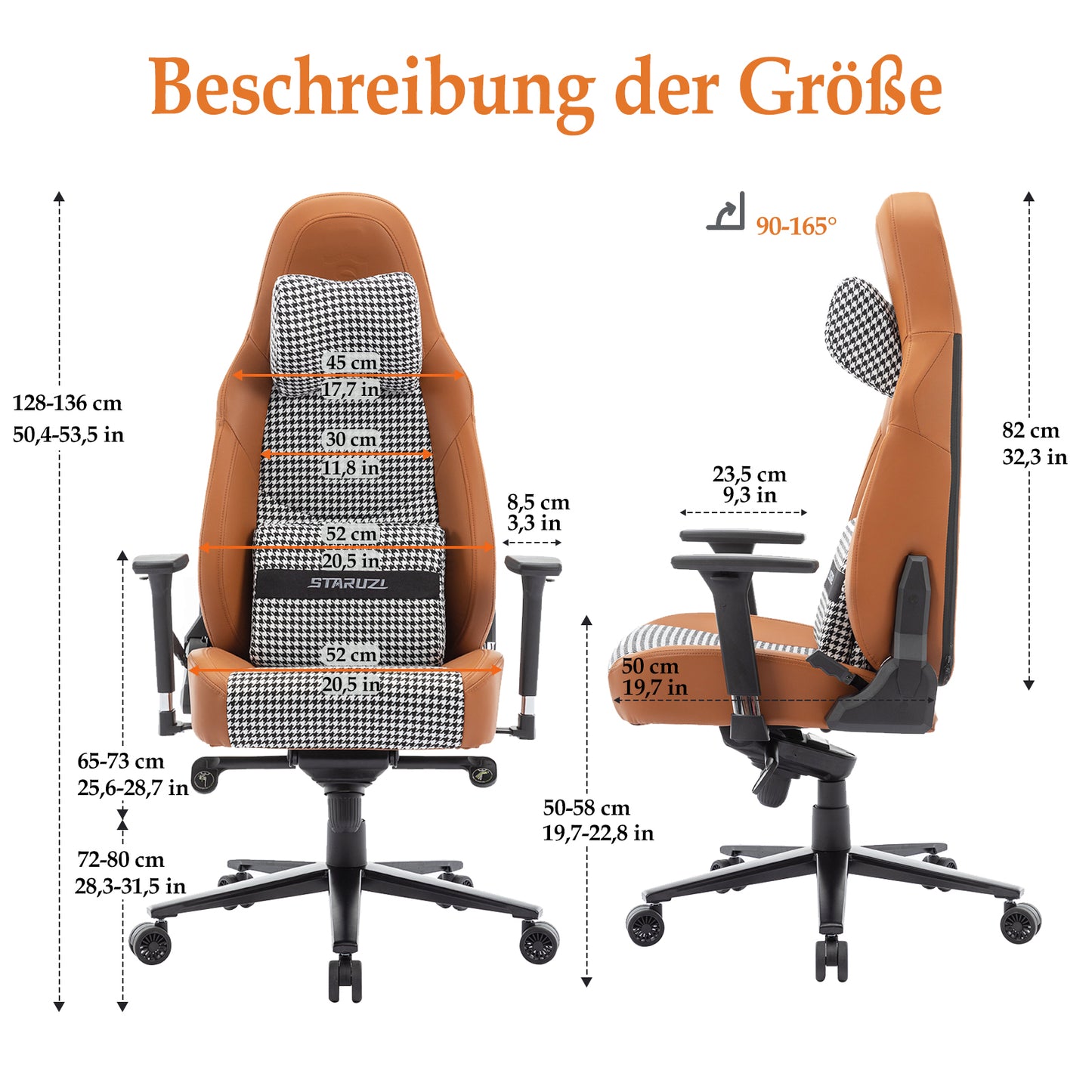 STARUZI Gaming Stuhl 200kg Belastbarkeit | Schreibtischstuhl/Retro Chefsessel Bürostuhl, Antifouling PU-Kunstleder & Hahnentritt Stoff, Großes Kissen