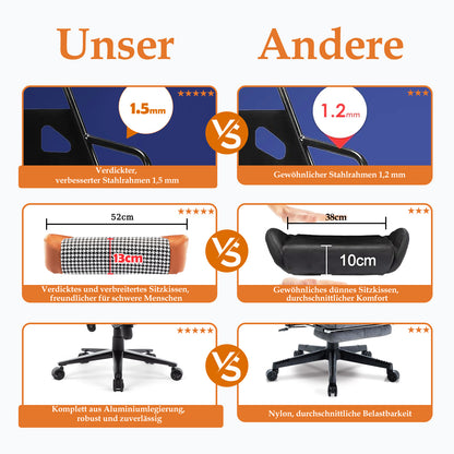 STARUZI Gaming Stuhl 200kg Belastbarkeit | Schreibtischstuhl/Retro Chefsessel Bürostuhl, Antifouling PU-Kunstleder & Hahnentritt Stoff, Großes Kissen