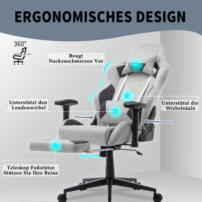 STARUZI Ergonomic Gaming Chair 180 kg Load Capacity, Computer Chair Made of Imitation Suede Fabric for Children/Boy Girls/Adults, Gray Office Chair with Footrest (Gray)