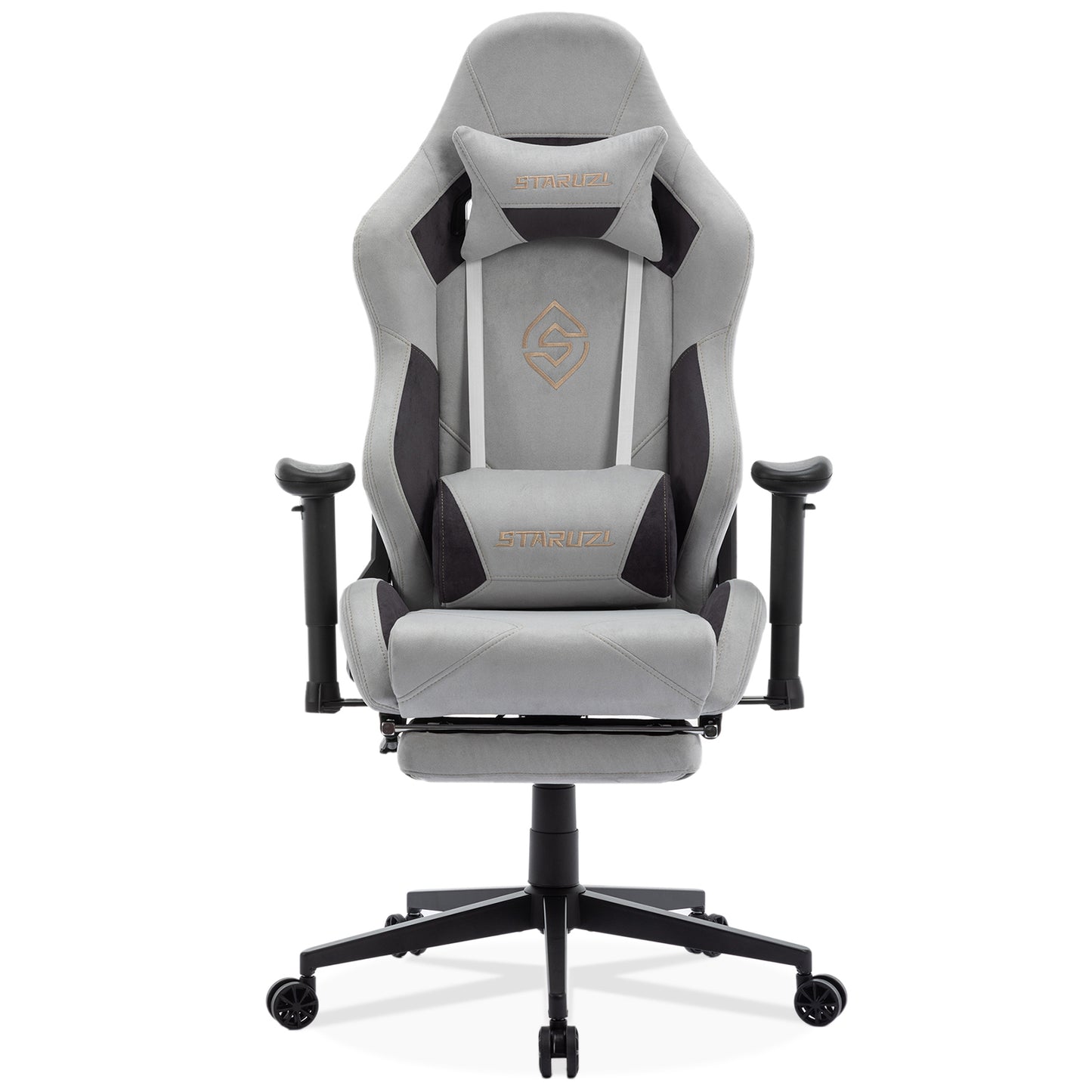 STARUZI Ergonomischer Gaming Stuhl 180 kg Belastbarkeit, Computer Stuhl aus Wildlederimitat Stoff für Kinder/Junge Mädchen/Erwachsener, Grau Bürostuhl mit Fußstütze（Grau）