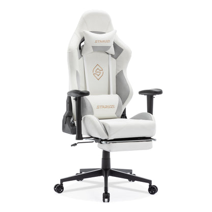 STARUZI Ergonomic Gaming Chair 180 kg Load Capacity, Computer Chair Made of Imitation Suede Fabric for Children/Boy Girls/Adults, Gray Office Chair with Footrest (White)