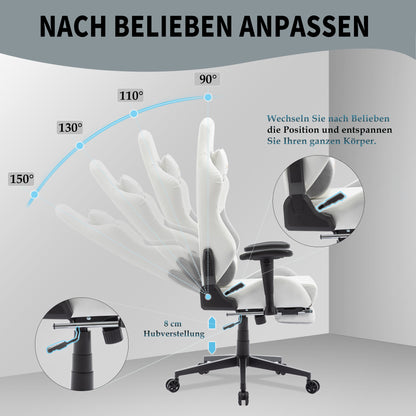 STARUZI Ergonomic Gaming Chair 180 kg Load Capacity, Computer Chair Made of Imitation Suede Fabric for Children/Boy Girls/Adults, Gray Office Chair with Footrest (White)