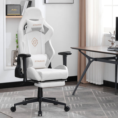 STARUZI Ergonomic Gaming Chair 180 kg Load Capacity, Computer Chair Made of Imitation Suede Fabric for Children/Boy Girls/Adults, Gray Office Chair with Footrest (White)
