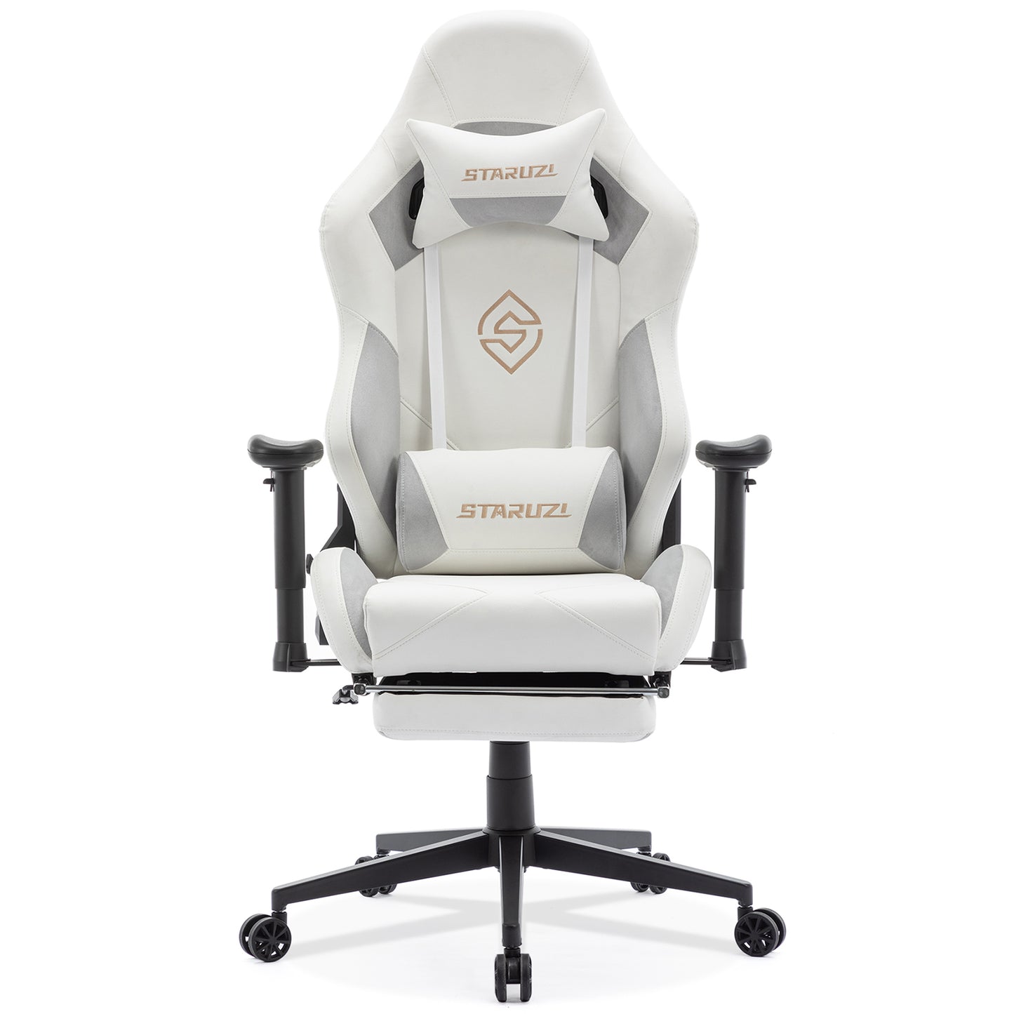 STARUZI Ergonomischer Gaming Stuhl 180 kg Belastbarkeit, Computer Stuhl aus Wildlederimitat Stoff für Kinder/Junge Mädchen/Erwachsener, Grau Bürostuhl mit Fußstütze（Weiß）