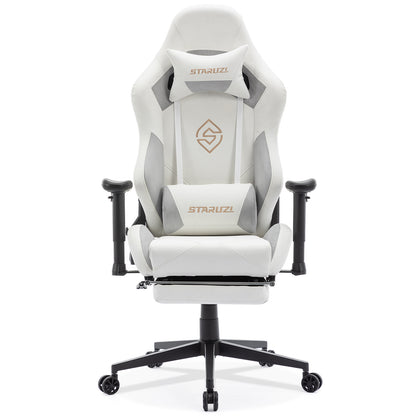 STARUZI Ergonomic Gaming Chair 180 kg Load Capacity, Computer Chair Made of Imitation Suede Fabric for Children/Boy Girls/Adults, Gray Office Chair with Footrest (White)