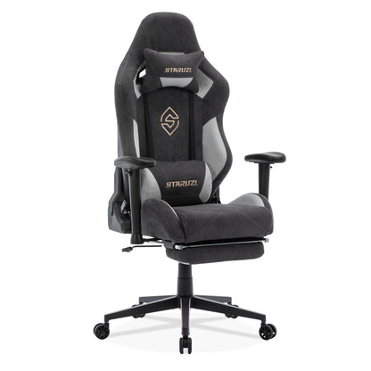 STARUZI Ergonomic Gaming Chair 180 kg Load Capacity, Computer Chair Made of Fabric for Children/Boy Girls/Adults, Gray Office Chair with Footrest (Black)