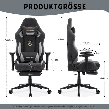 STARUZI Ergonomic Gaming Chair 180 kg Load Capacity, Computer Chair Made of Fabric for Children/Boy Girls/Adults, Gray Office Chair with Footrest (Black)