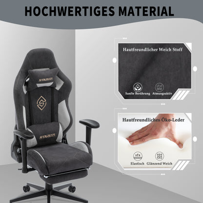 STARUZI Ergonomic Gaming Chair 180 kg Load Capacity, Computer Chair Made of Fabric for Children/Boy Girls/Adults, Gray Office Chair with Footrest (Black)