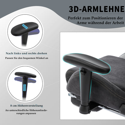 STARUZI Ergonomic Gaming Chair 180 kg Load Capacity, Computer Chair Made of Fabric for Children/Boy Girls/Adults, Gray Office Chair with Footrest (Black)