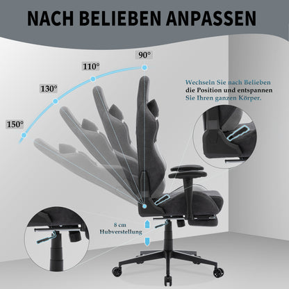STARUZI Ergonomic Gaming Chair 180 kg Load Capacity, Computer Chair Made of Fabric for Children/Boy Girls/Adults, Gray Office Chair with Footrest (Black)