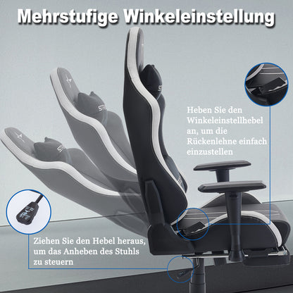 STARUZI Ergonomic Gaming Chair/Gamer Chair with Footrest, 180 kg Load Capacity, PU Leather Gaming Chair with Adjustable Armrests, Backrest and Seat Height, Gray 