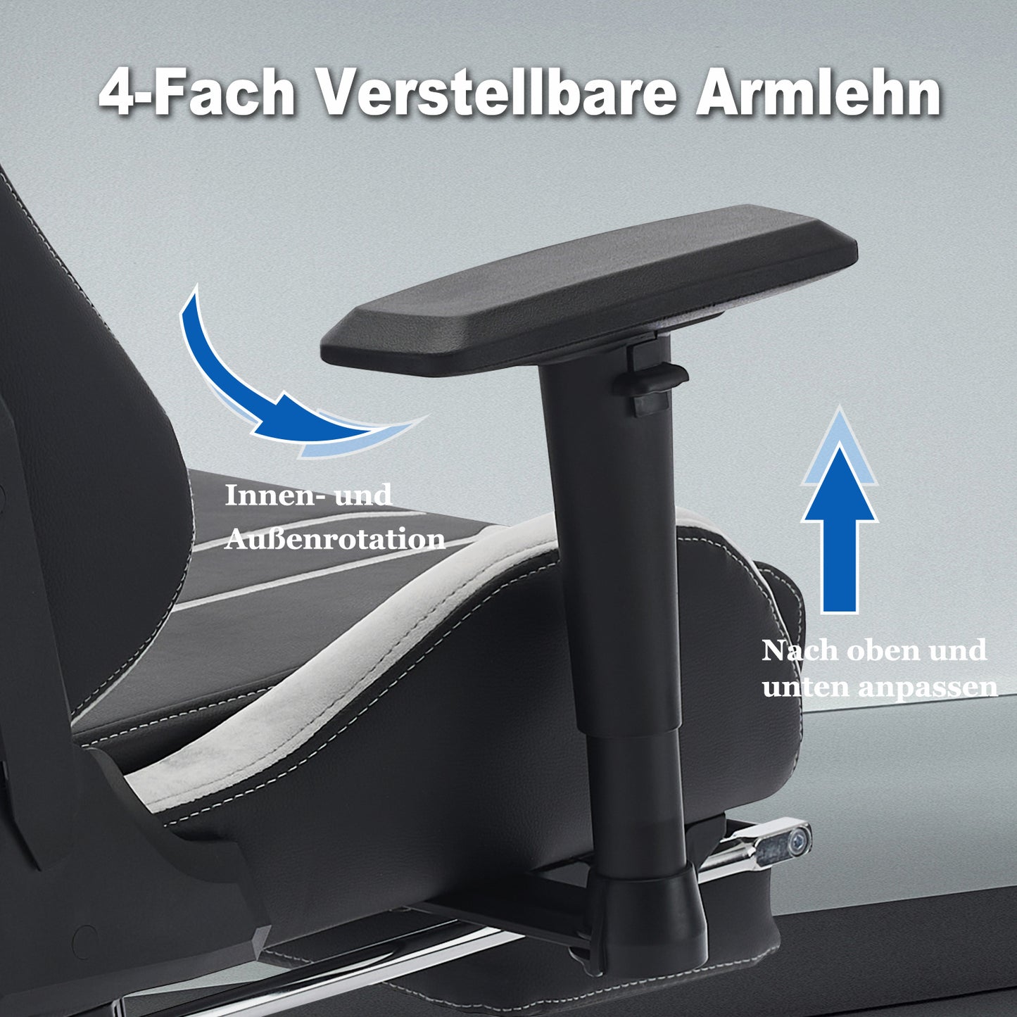 STARUZI Ergonomischer Gaming Stuhl/Gamer Stuhl mit Fußstütze, 180 kg Belastbarkeit, PU Leder Gaming Chair mit Verstellbaren Armlehnen, Rückenlehne und Sitzhöhe, Grau