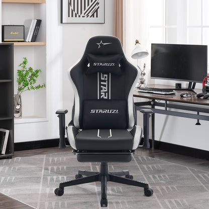 STARUZI Ergonomic Gaming Chair/Gamer Chair with Footrest, 180 kg Load Capacity, PU Leather Gaming Chair with Adjustable Armrests, Backrest and Seat Height, Gray 